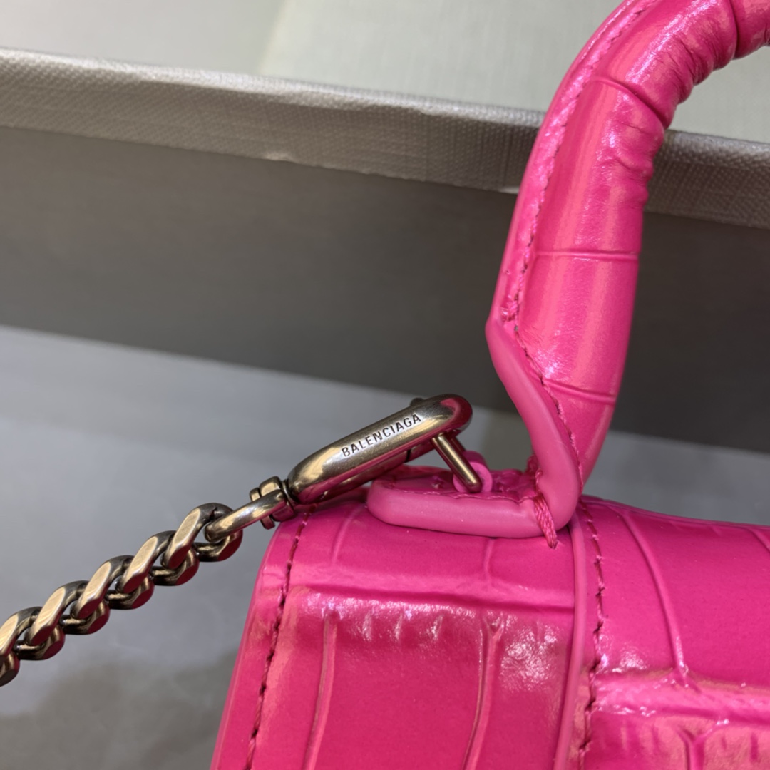 Balenciaga Hourglass Mini Handbag With Chain Crocodile Embossed Shoulder Bag Pink red